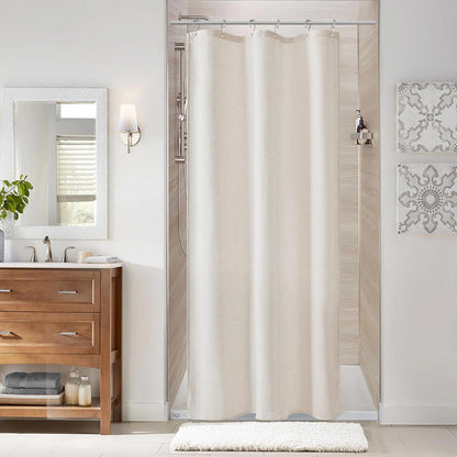 Naturoom Linen Shower Curtain 72 Inch Long for Bathroom Beige 1 Panel