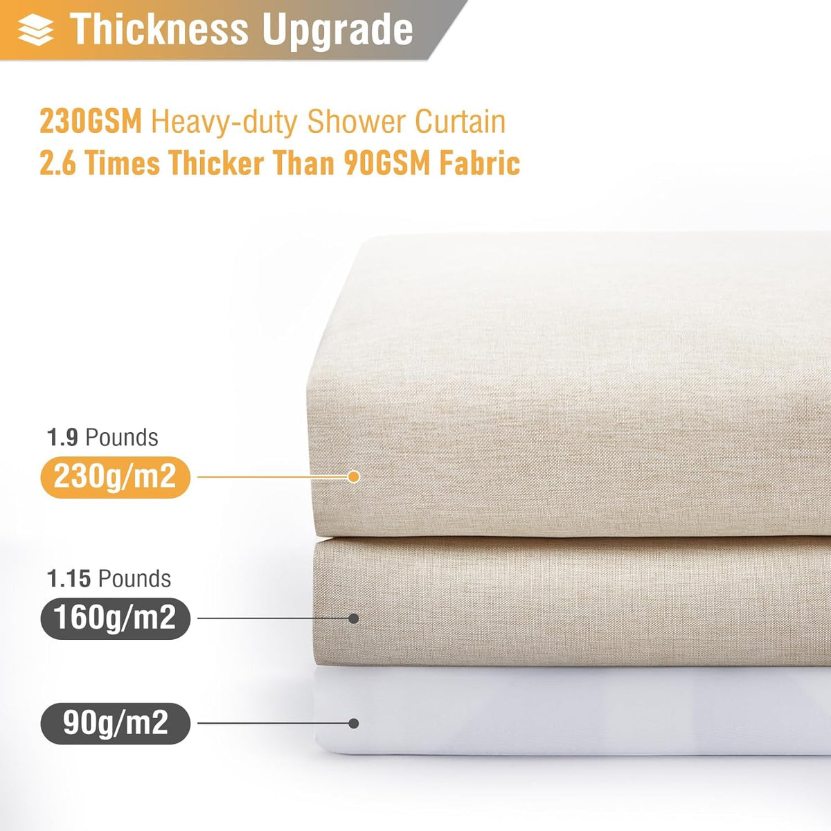 BTTN Beige Linen Textured Waterproof Cloth Shower Curtain Set, 72x72, Cream