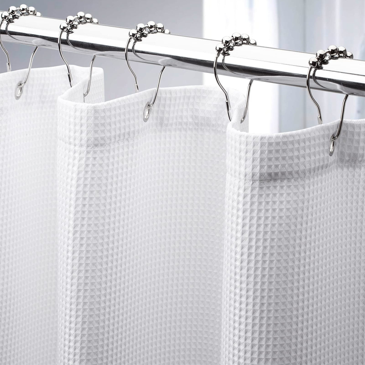AmazerBath White Shower Curtain Fabric, Waffle Shower Curtains for Bathroom, Cloth Shower Curtain Heavy Duty, Thick Bathroom Shower Curtains Hotel Quality, Premium Polyester, 72x72 Inches