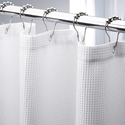 AmazerBath White Shower Curtain Fabric, Waffle Shower Curtains for Bathroom, Cloth Shower Curtain Heavy Duty, Thick Bathroom Shower Curtains Hotel Quality, Premium Polyester, 72x72 Inches