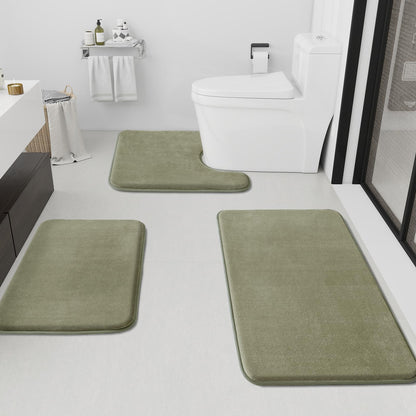 HUXMEYSON Bathroom Rugs Sets 3 Piece, Non-Slip & Quick Dry Bath Mat Set, Ultra Soft Velvet Bath Rugs for Bathroom, Toilet and Shower Floor, Grey