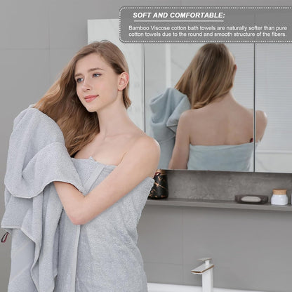Aibaser Viscose from Bamboo and Cotton Bath Towels Set of 6-27x54 Inch Ultra Soft, Highly Absorbent Large Shower Towels for Bathroom, Spa & Gym