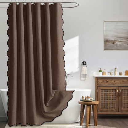 MIULEE 72"x84" Extra Long Scalloped Linen Shower Curtain Cream Beige