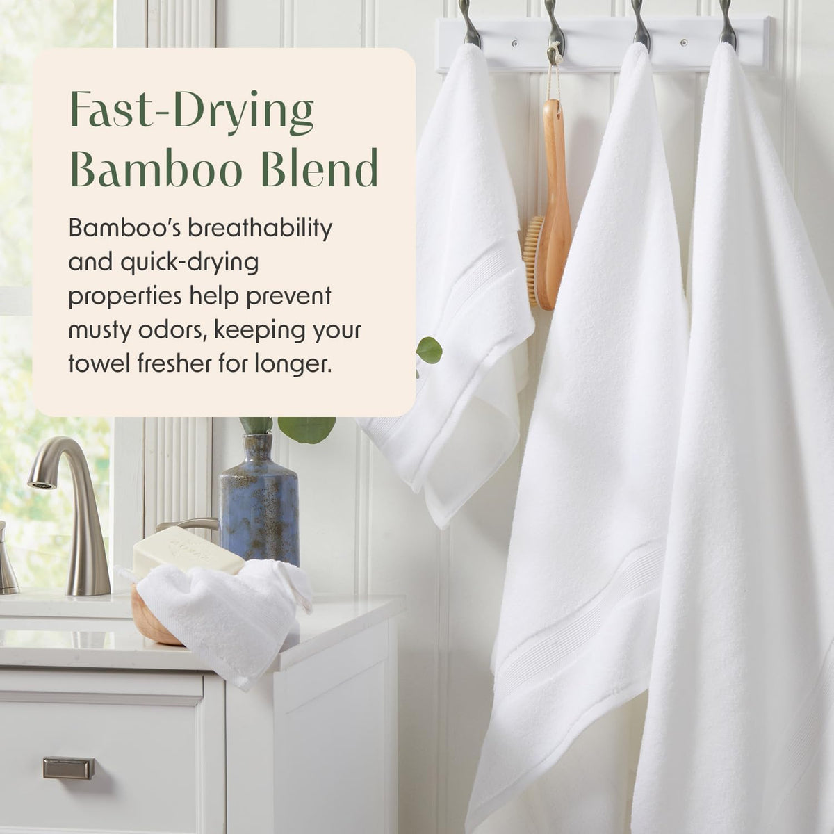 Springtree Home Luxury Bamboo Rayon Plush Bath Towel Set | 4-Pack | White