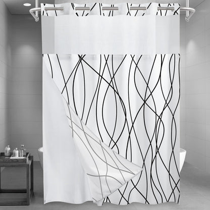 LXBNI Ringless Shower Curtain with Snap-in Liner, Gray White, 71 x 74 Inch