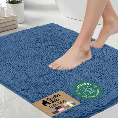 GORILLA GRIP Bath Rug Mat for Bathroom, Absorbent Chenille, 24x17 Gray