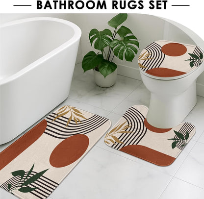 Bathroom Sets with Shower Curtain and Rugs, Set of 4 Geometric Boho