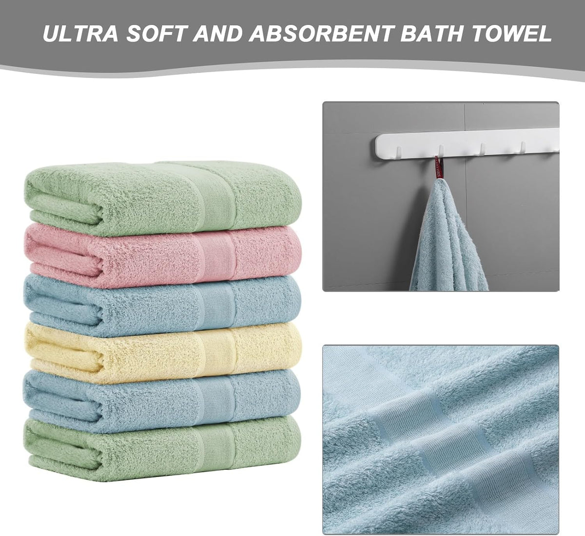 Aibaser Viscose from Bamboo and Cotton Bath Towels Set of 6-27x54 Inch Ultra Soft, Highly Absorbent Large Shower Towels for Bathroom, Spa & Gym