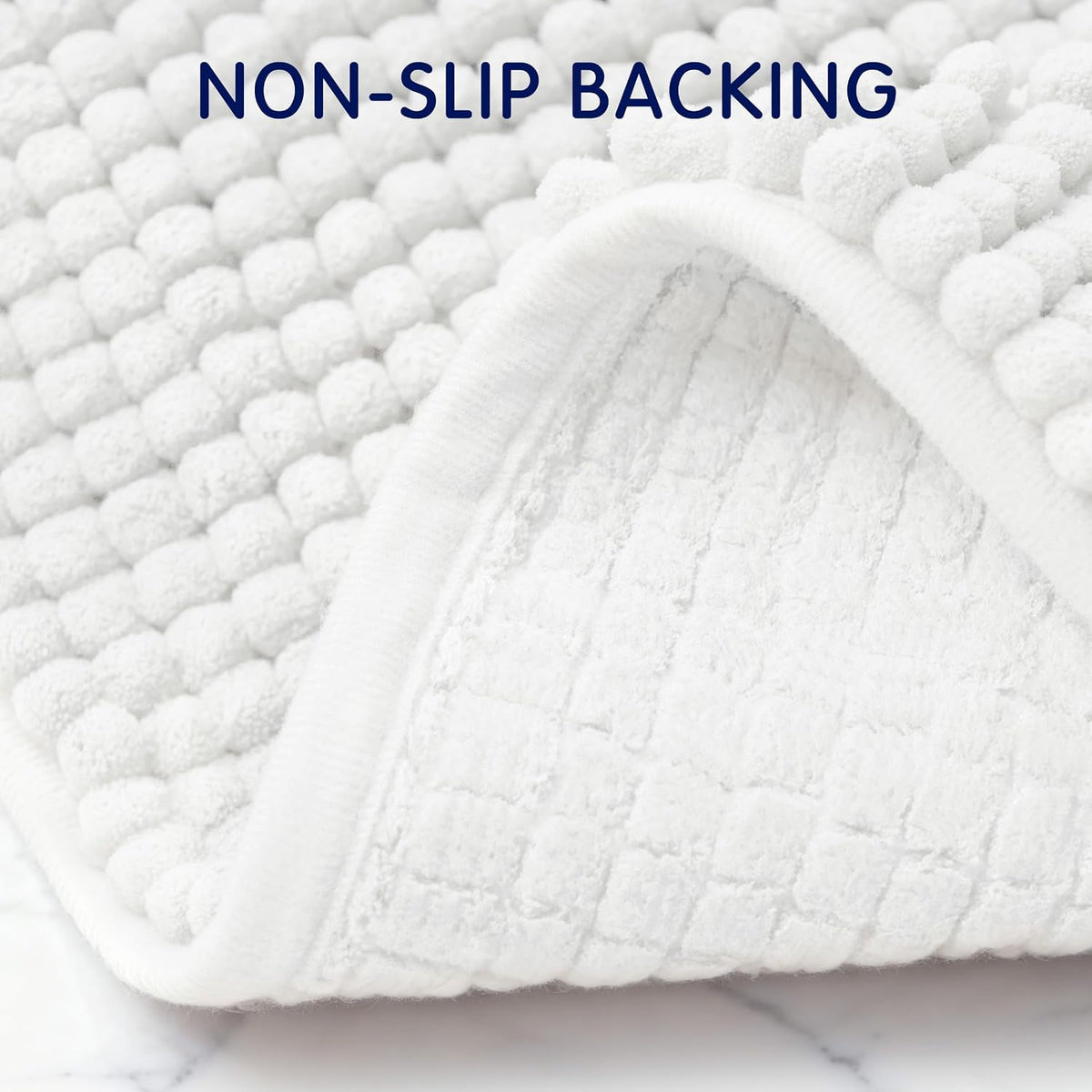 SUBRTEX Bathroom Rugs Chenille Bath Rug Soft Short Plush Bath Mat Soft Shower Mat Water Absorbent Shower Mat Quick Dry Machine Washable(White,18" x 24")