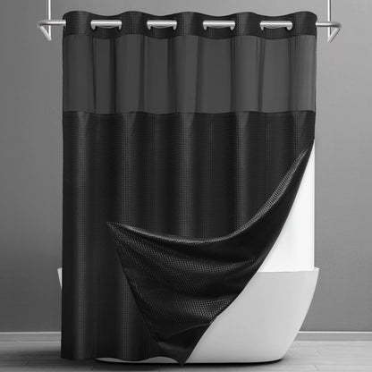 SORTTO Ringless Waffle Shower Curtain with Snap in Liner Set, 71x74, Grey
