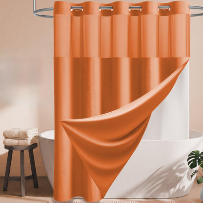 Dynamene Ringless Waffle Weave Fabric Shower Curtain Set, Black, 72"x75"
