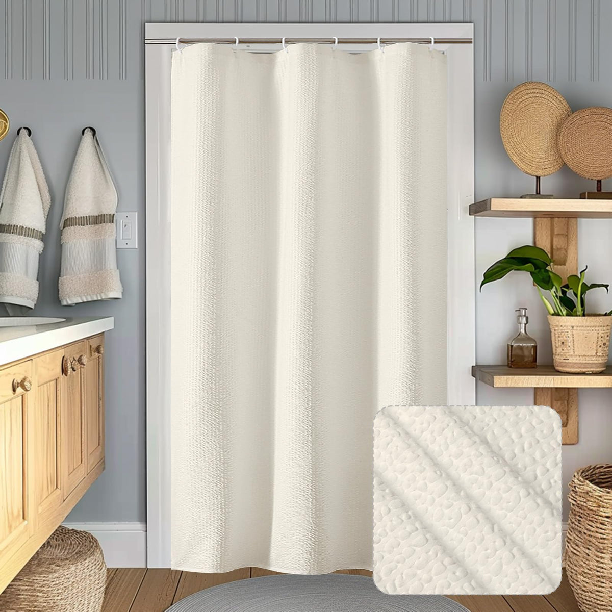 OWENIE Pink Shower Curtain for Bathroom 72x72 Inch, 3D Embossed Textured Waffle Fabric Shower Curtains, Soft Hotel Farmhouse Style, Water Repellent, Machine Washable, Pink, 72" W x 72" L