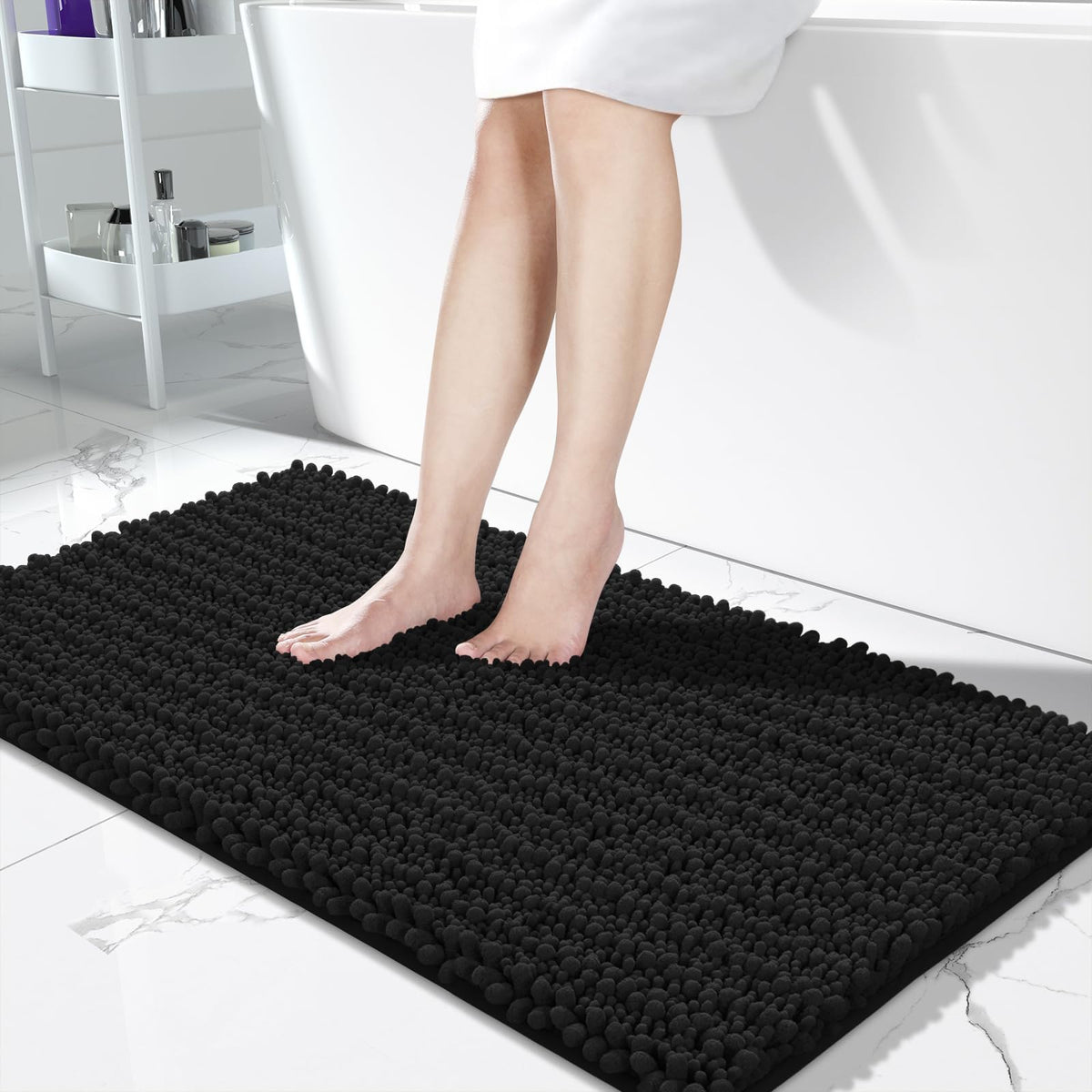 Yimobra Bathroom Rugs Non-Slip Washable – Extra Soft & Absorbent Chenille Bath Mat, Quick-Dry Plush Shaggy Floor & Vanity Bath Rugs for Tub & Shower, Modern Home Decor Accessories, 24 x 17, Grey