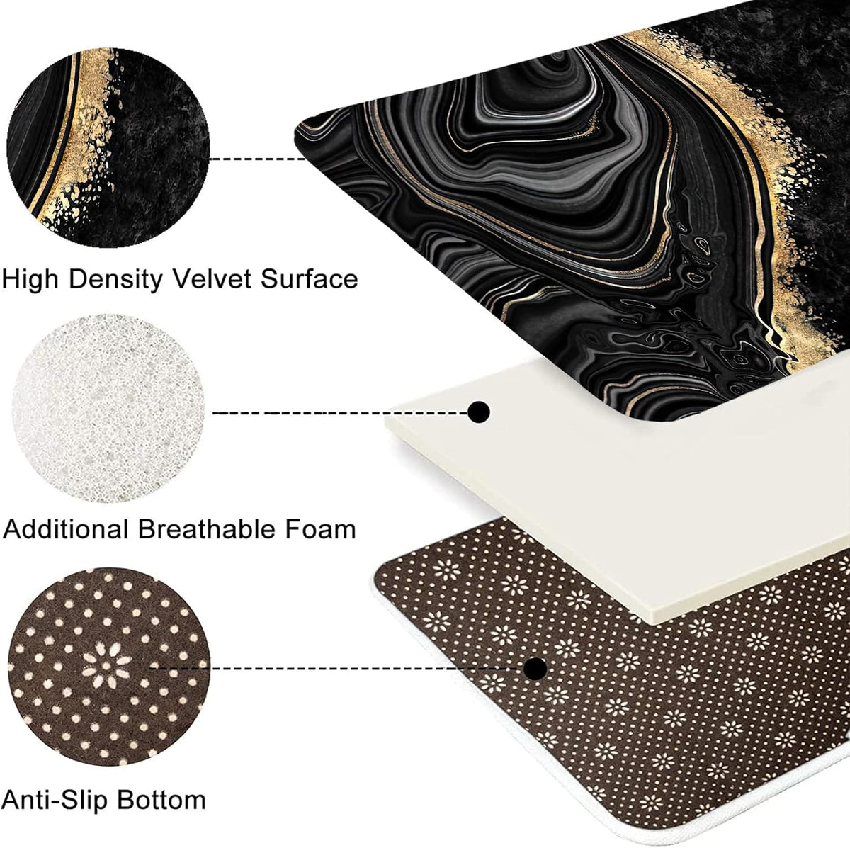 Nkzply 4 Pcs Black Marble Shower Curtain Sets with Rugs Gold Bathroom Set