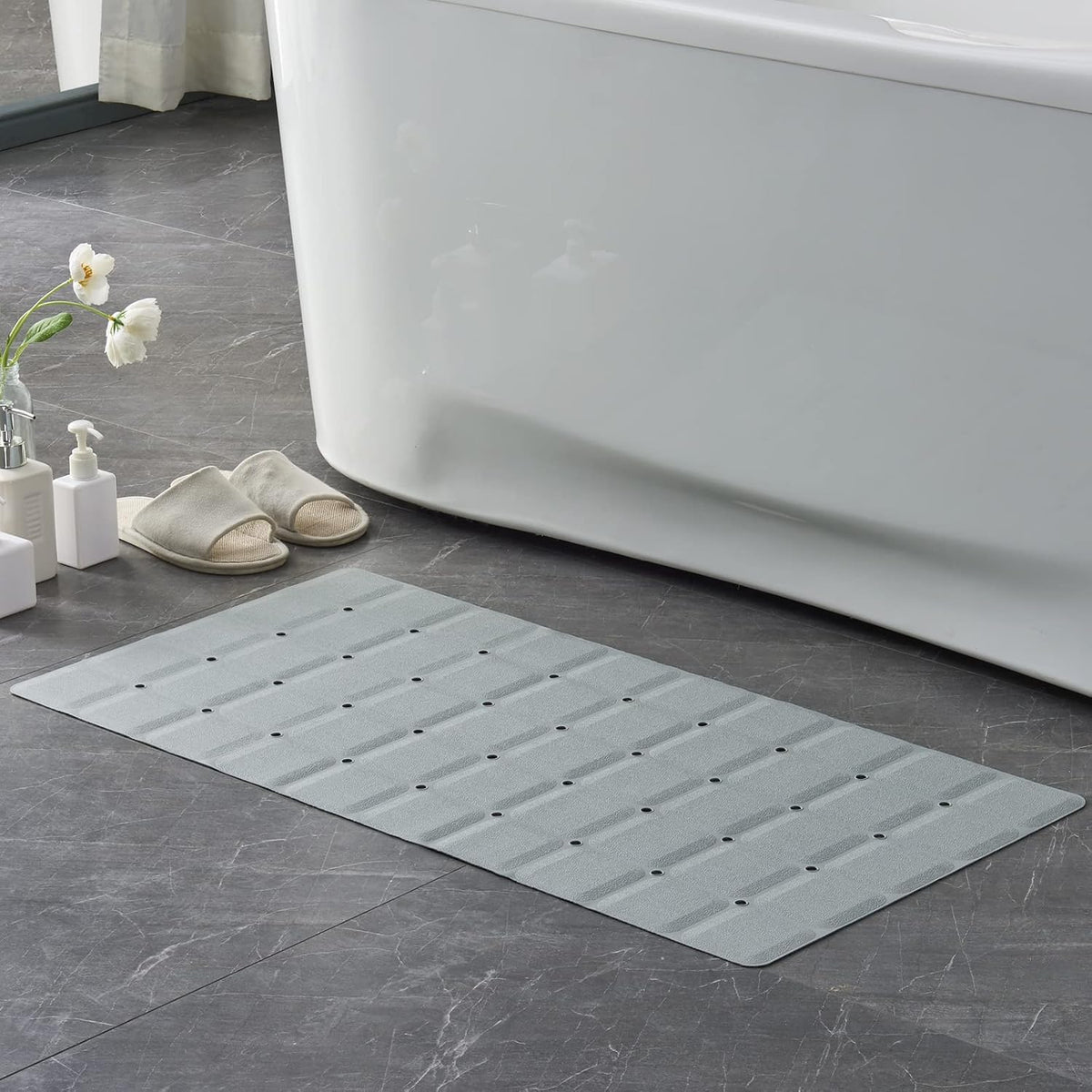 Webos Foldable Silicone Bathtub Mat: Jumbo Size Heavy Duty Safety Bath Mat for Tub Without Suction Cups Non Slip Bath & Shower Mat for Textured, Reglazed, Refinished Tub (Grey, 35.8 x 17.7)