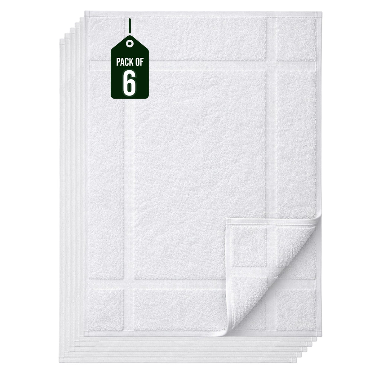 Pearl Linens 6 Pack Cotton Bath Mats for Bathroom, 20" X 30", White