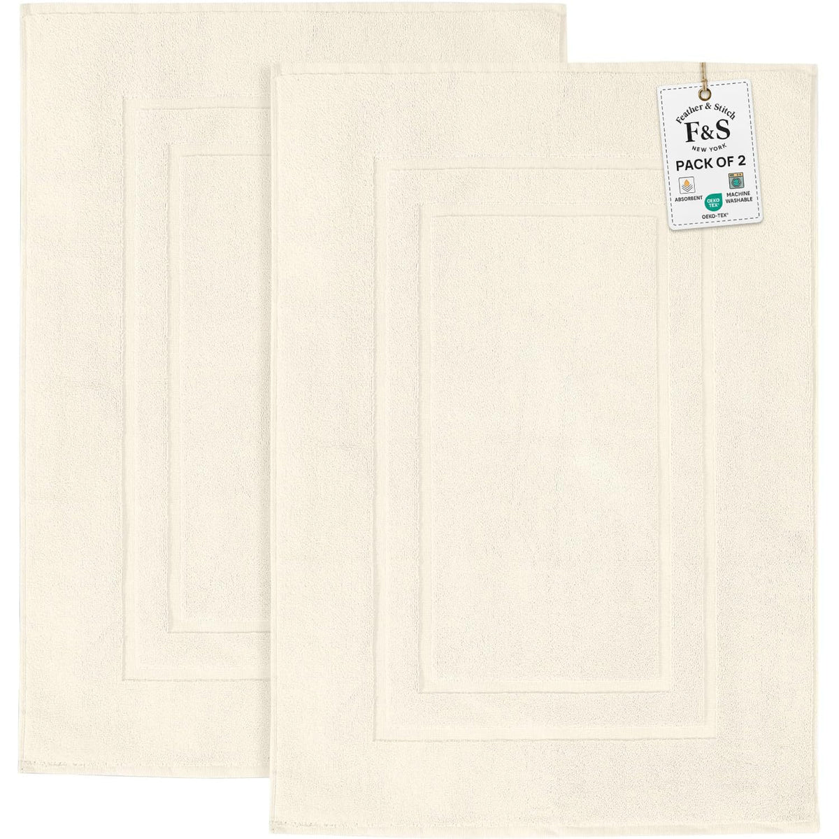 Feather & Stitch 100% Cotton Bath Mats 2 Piece 30x21 Inches, Grey