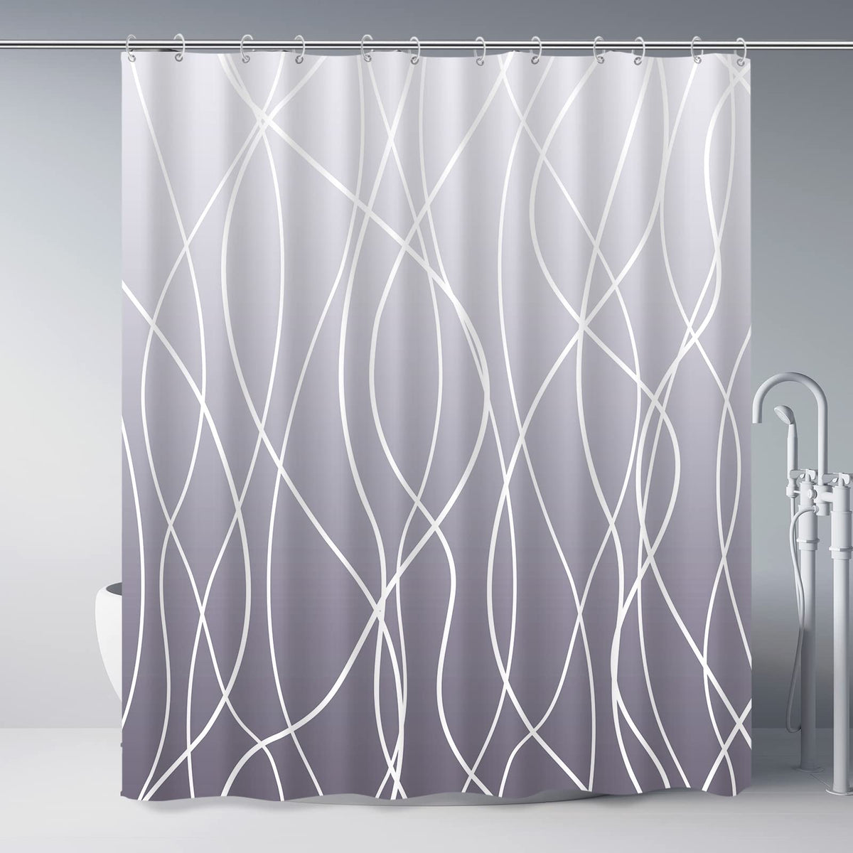 Striped Shower Curtain for Bathroom, Grey White, 72" W x 72" L