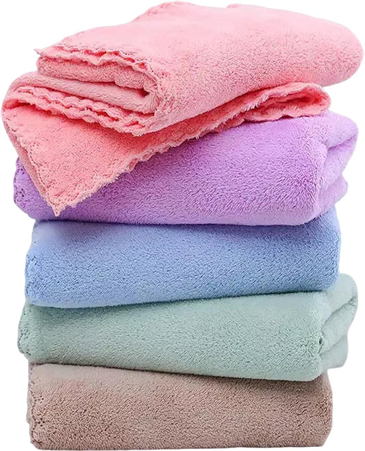 Premium Coral velvet Washcloths Set-5 Pack, Ultra Soft & Highly Absorbent Face Towels for Bath, Spa & Gym, Soft Feel Fingertip Towels Quick Drying Microfiber Hand Towel 29.5” x 13.8”Large Wash Cloths.