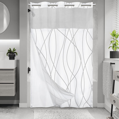 LXBNI Ringless Shower Curtain with Snap-in Liner, Gray White, 71 x 74 Inch