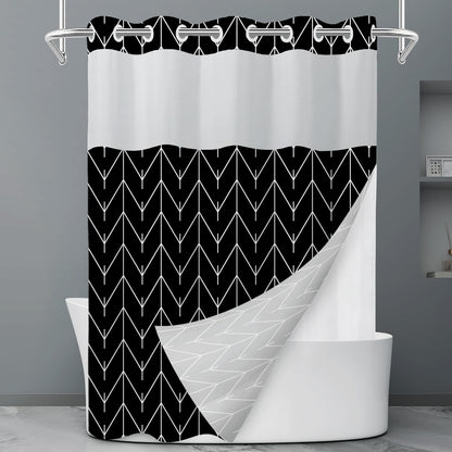 LXBNI Ringless Shower Curtain with Snap-in Liner, Gray White, 71 x 74 Inch