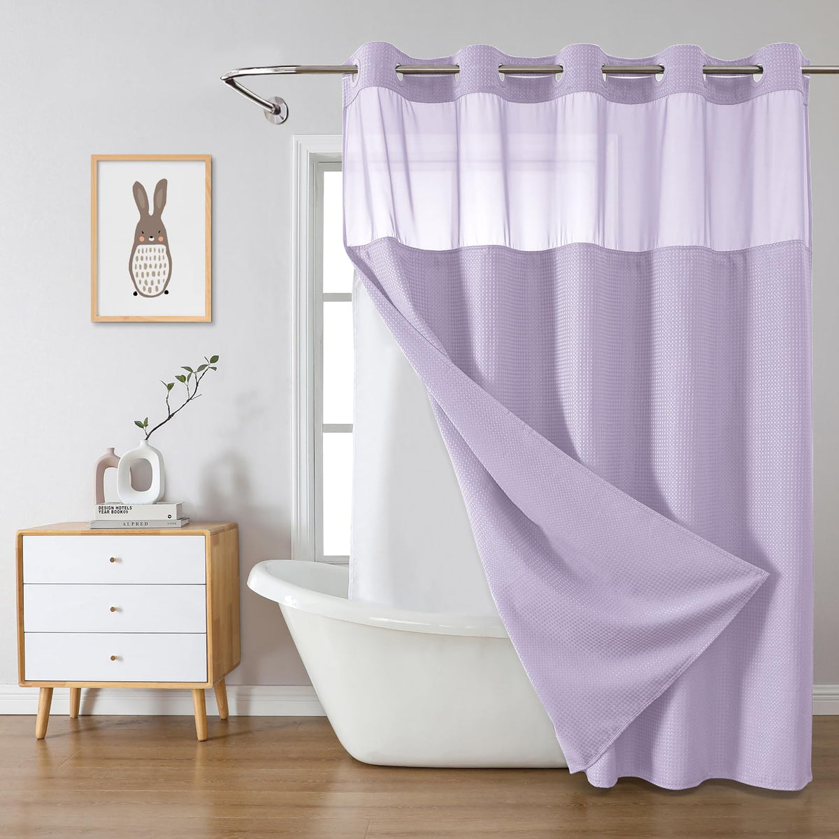 No Hook Extra Long Waffle Shower Curtain with Snap-in Liner,71x98,SageGreen