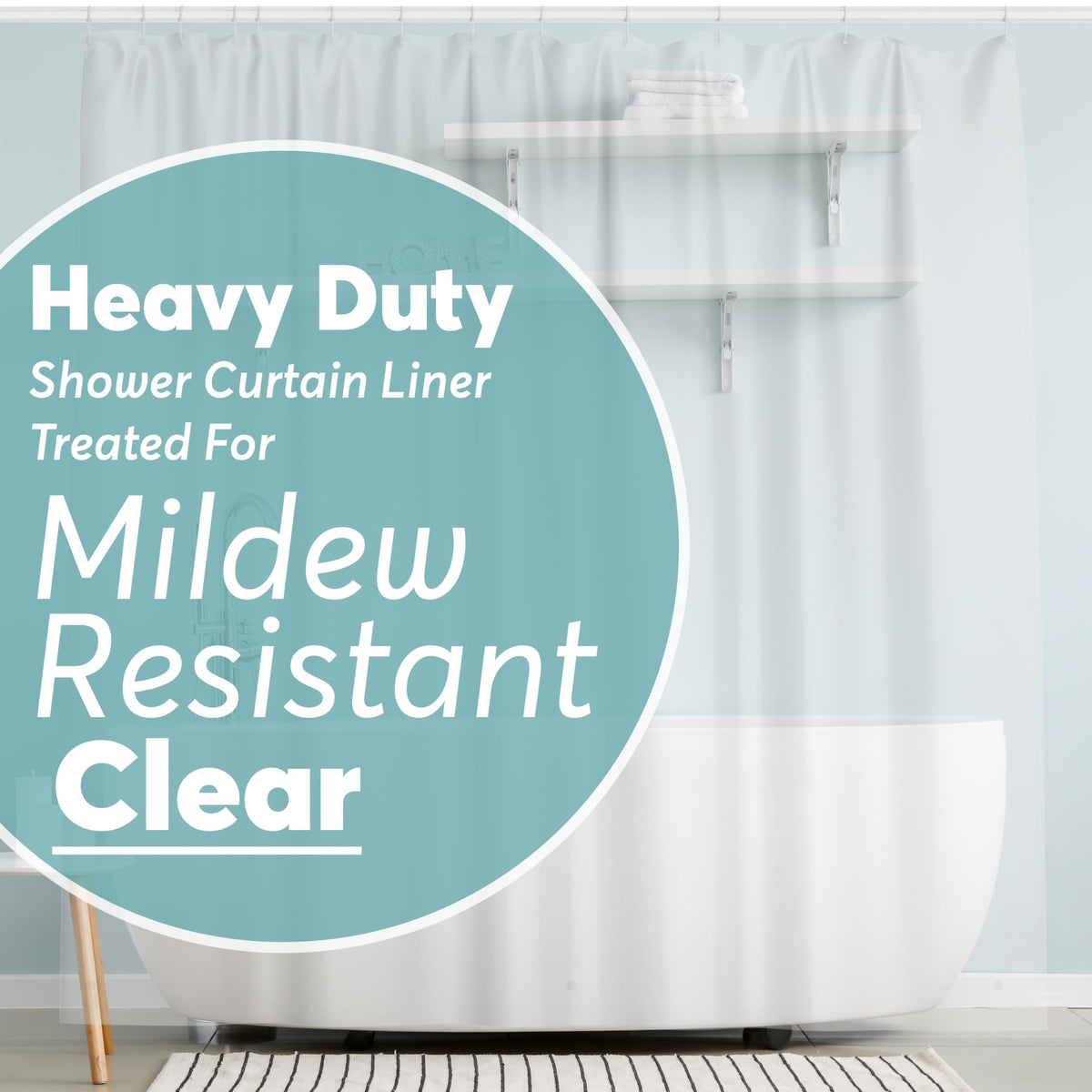 BigFoot Clear Shower Curtain - 72x72 Odorless Plastic with Magnets, Washable Long Bathroom Curtain - Premium PEVA Waterproof Bath Curtain, Rust-Proof Bathroom Essentials