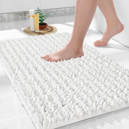 Yimobra Bathroom Rugs Non-Slip Washable – Extra Soft & Absorbent Chenille Bath Mat, Quick-Dry Plush Shaggy Floor & Vanity Bath Rugs for Tub & Shower, Modern Home Decor Accessories, 24 x 17, Grey