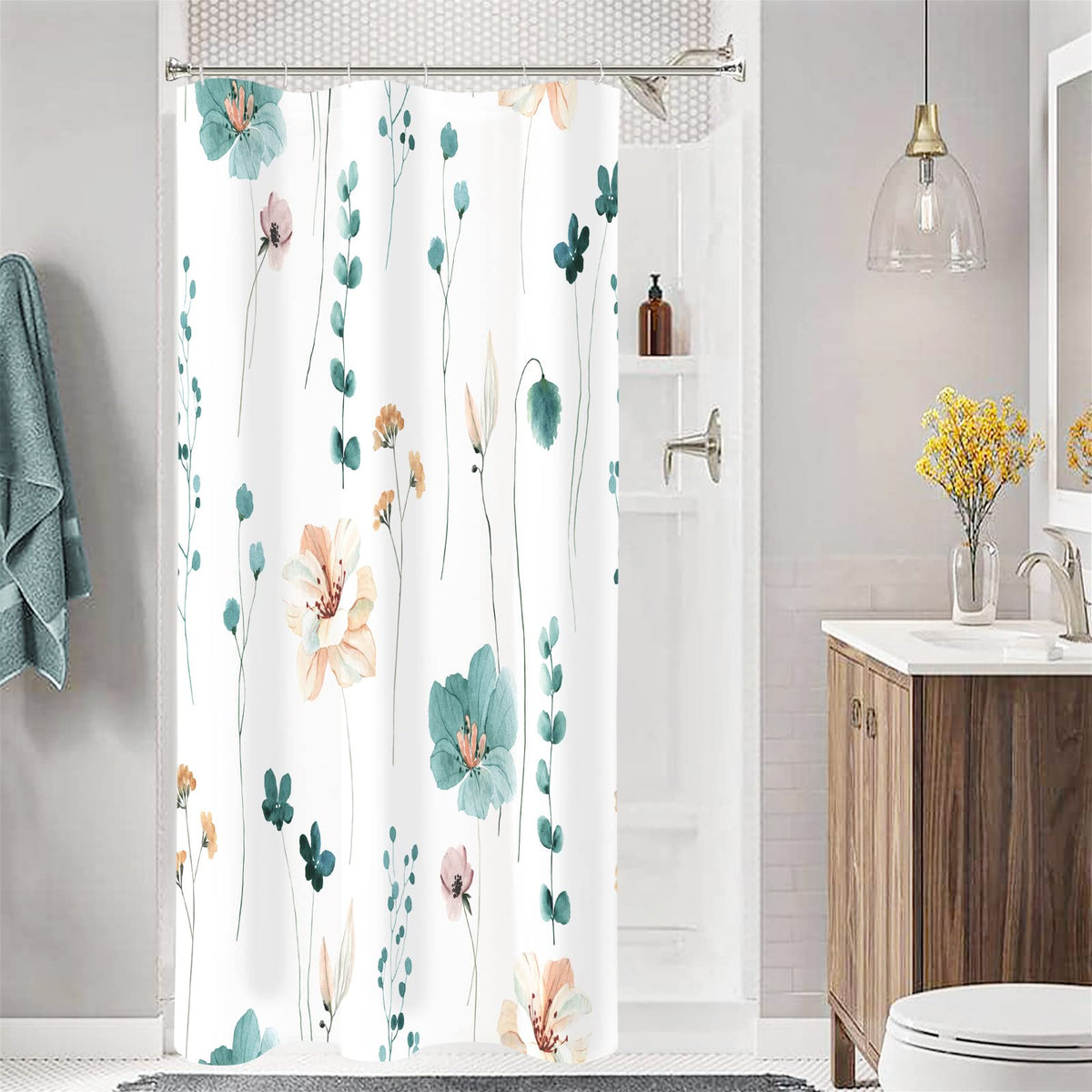 Gibelle Sage Green Beige Watercolor Floral Fabric Shower Curtain 72x72