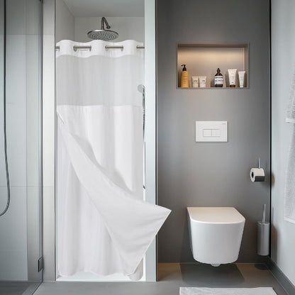 eachope No Hook Waffle Shower Curtain with Snap-in Liner, 71x74 Inch, Grey