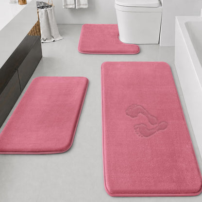 HUXMEYSON Bathroom Rugs Sets 3 Piece, Non-Slip & Quick Dry Bath Mat Set, Ultra Soft Velvet Bath Rugs for Bathroom, Toilet and Shower Floor, Grey