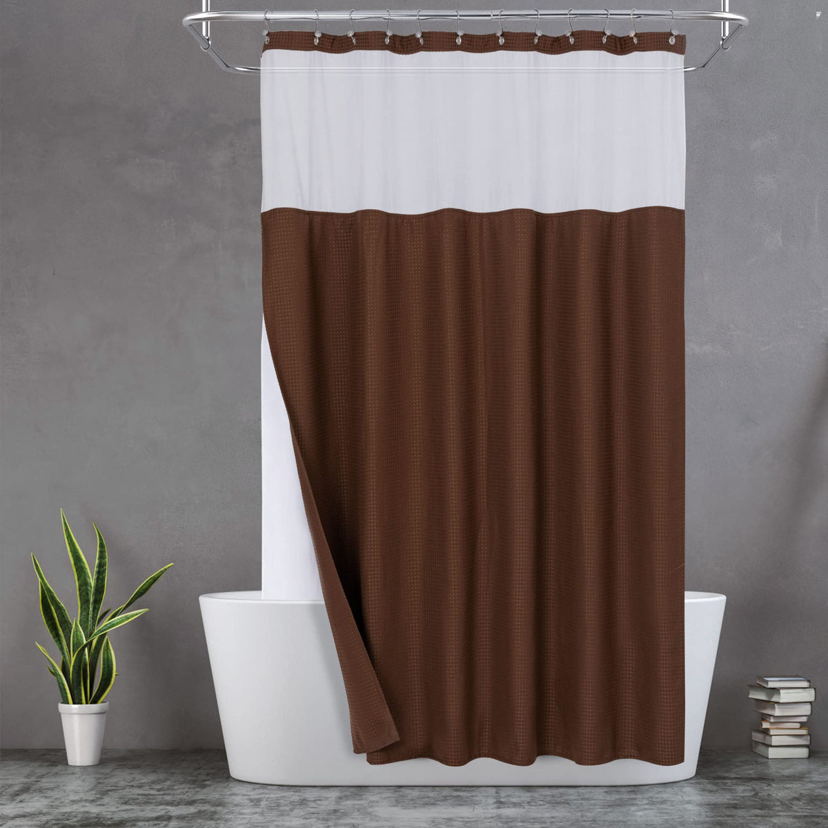 N&Y HOME Waffle Weave Shower Curtain with Snap-in Liner Set White, 71x72