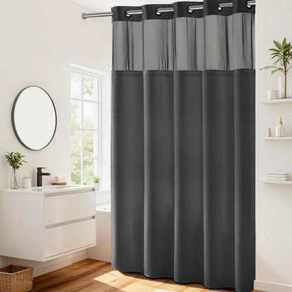 River Dream Waffle No Hook Shower Curtain with Liner,Navy Blue,71x74
