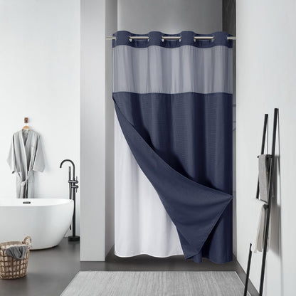 No Hook Extra Long Waffle Shower Curtain with Snap-in Liner,71x98,SageGreen