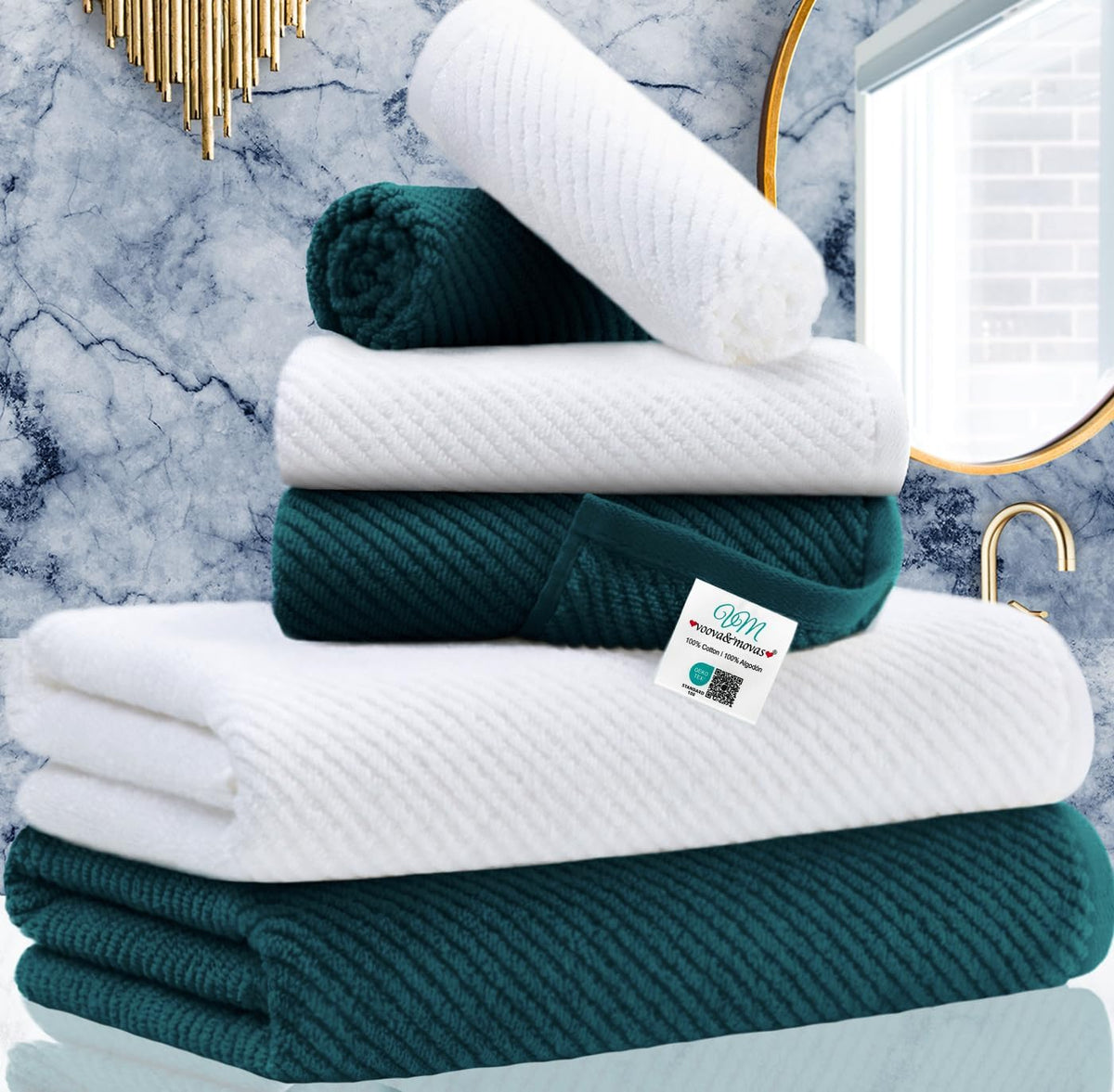 VOOVA & MOVAS 6PC Towel Set, 100% Cotton, Aqua Teal