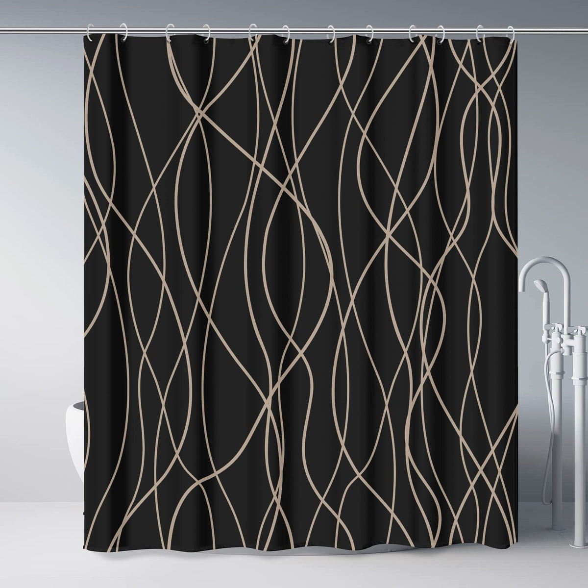 Striped Shower Curtain for Bathroom, Grey White, 72" W x 72" L