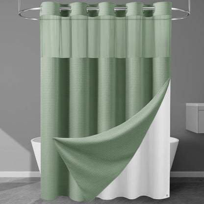 256GSM Heavyweight Ringless Waffle Shower Curtain with Liner, 71x74, Grey