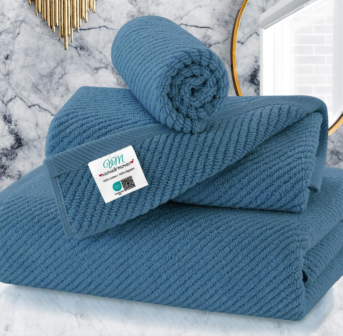 VOOVA & MOVAS 6PC Towel Set, 100% Cotton, Aqua Teal