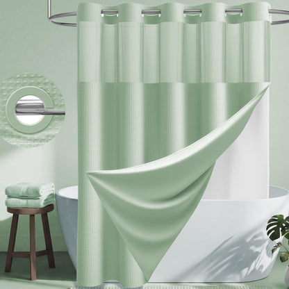 Dynamene Ringless Waffle Weave Fabric Shower Curtain Set, Black, 72"x75"