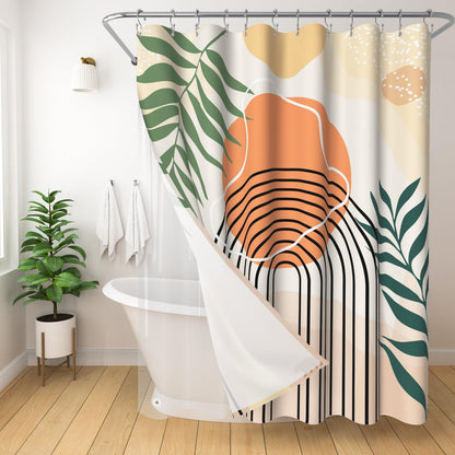 Boho Mid Century Shower Curtain, Modern Abstract with Hooks 72x72