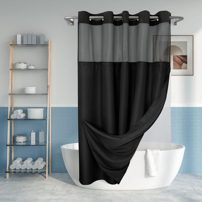 River Dream No Hook Shower Curtain with Snap-in Liner Set, White, 71x74