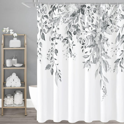 Gibelle Grey Eucalyptus Shower Curtain, Watercolor Floral Print, 72x72