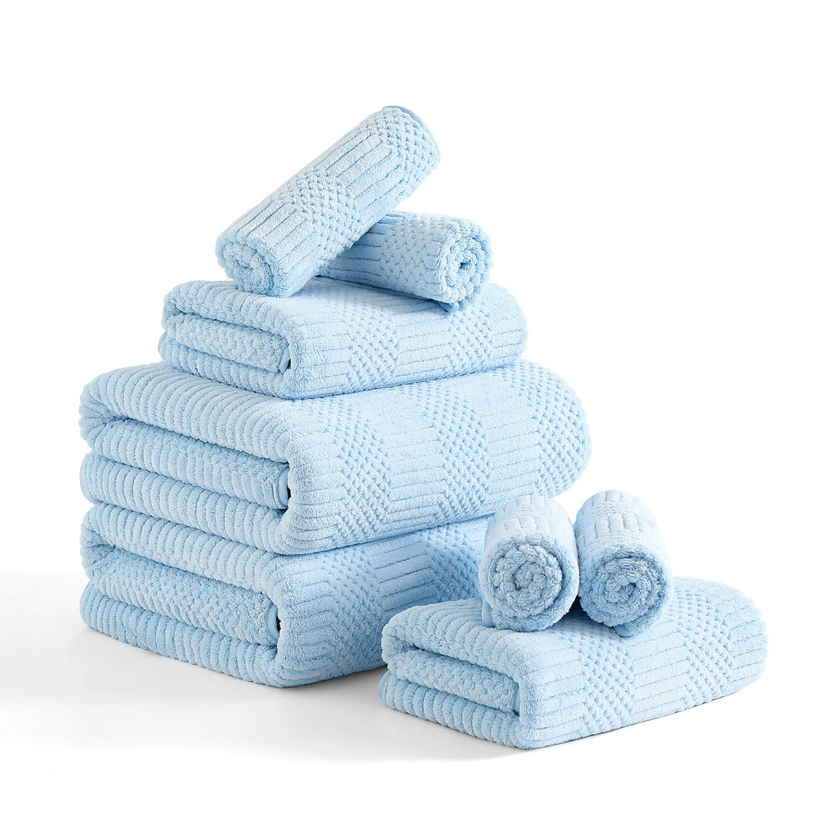 Ycosy 8-Piece Bath Towels Set,2 Oversized Bath Sheet,2 Hand Towels and 4 Washcloths - 600 GSM Soft Microfiber Highly Absorbent Quick Dry Shower Towel Collection for Bathroom Hotel and Spa,Mint Green