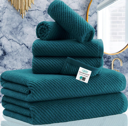 VOOVA & MOVAS 6PC Towel Set, 100% Cotton, Aqua Teal