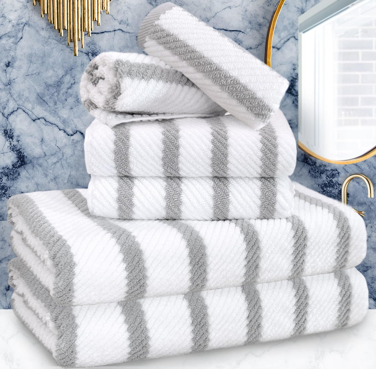 VOOVA & MOVAS 6PC Towel Set, 100% Cotton, Aqua Teal