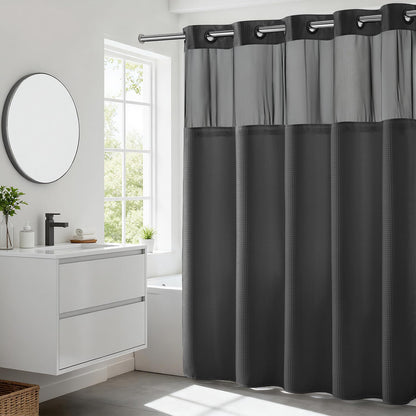 River Dream Waffle No Hook Shower Curtain with Liner,Navy Blue,71x74