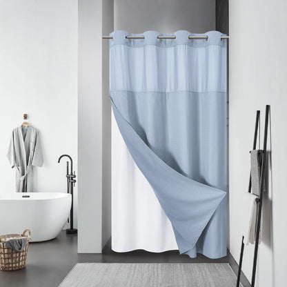 eachope No Hook Waffle Shower Curtain with Snap-in Liner, 71x74 Inch, Grey