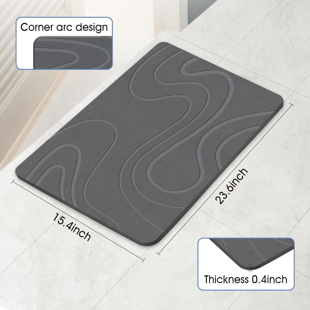 VEELOIM Stone Bath Mat, Diatomaceous Earth Bath Mat, Shower Mat Grey