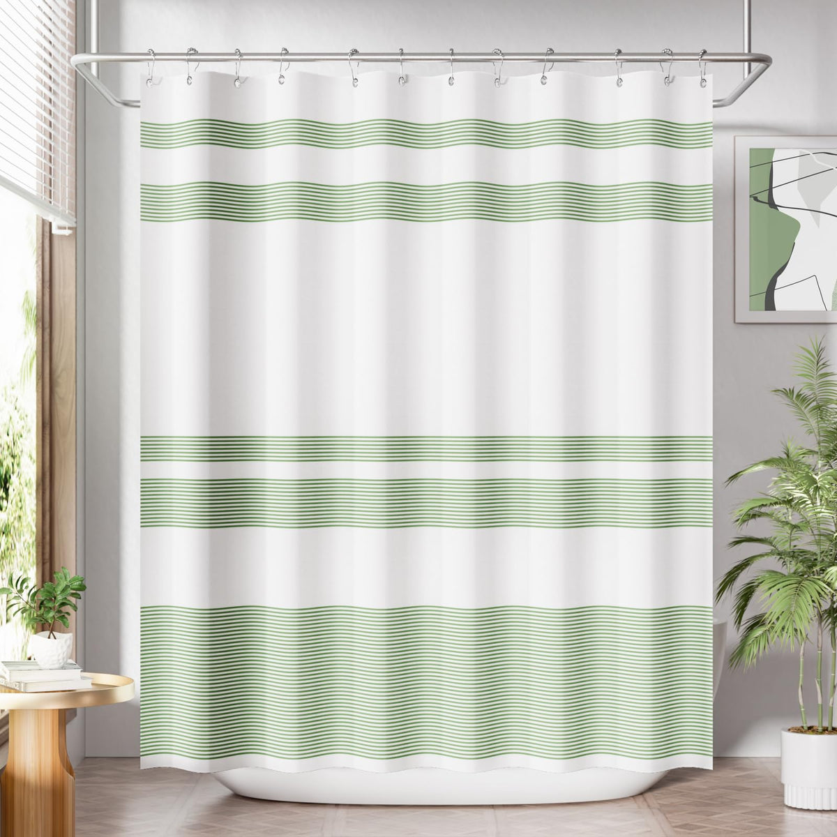 AmazerBath Shower Curtain, Washable Cloth Black Shower Curtain Sets with 12 Shower Curtain Hooks, Fabric Rustic Black and White Striped Curtain, Farmhouse Bathroom Curtains, 72x72 Inches