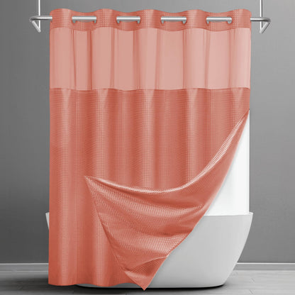 SORTTO Ringless Waffle Shower Curtain with Snap in Liner Set, 71x74, Grey